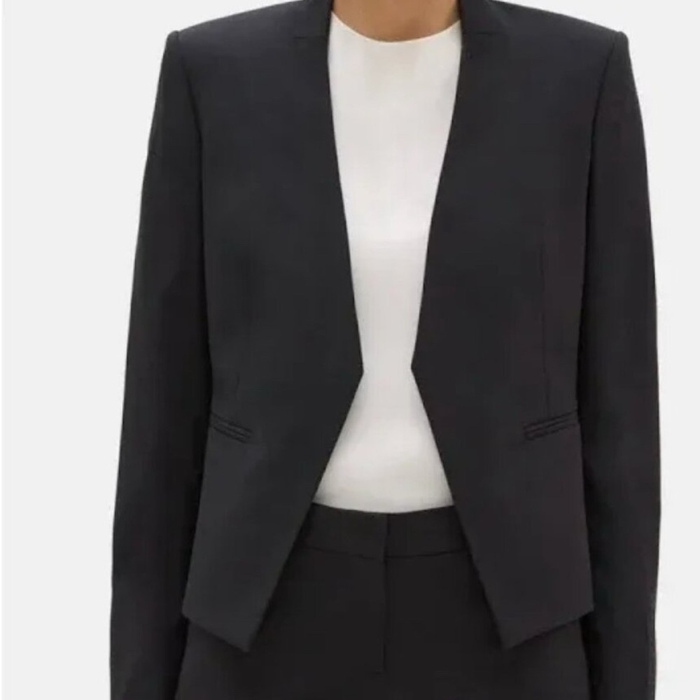 THEORY Classic Black Linen-Blend Blazer - Size 4